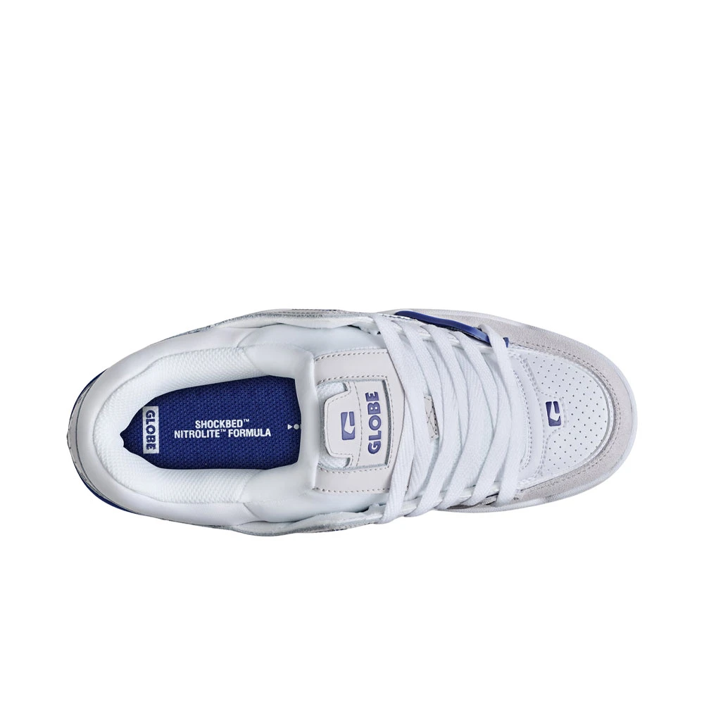 Chaussures de Skate Globe Fusion Blue White – Sneakers Skate Rembourrées & Ultra Résistantes