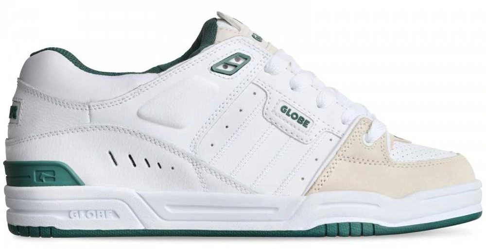 Chaussures de Skate Globe Fusion White Green – Sneakers Skate Rembourrées & Durables