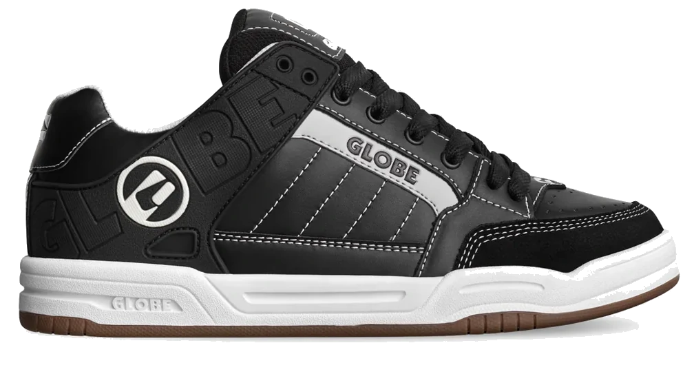 Chaussures de skate Globe Tilt Black White Stitch – Sneakers Skate Homme Rétro Résistantes