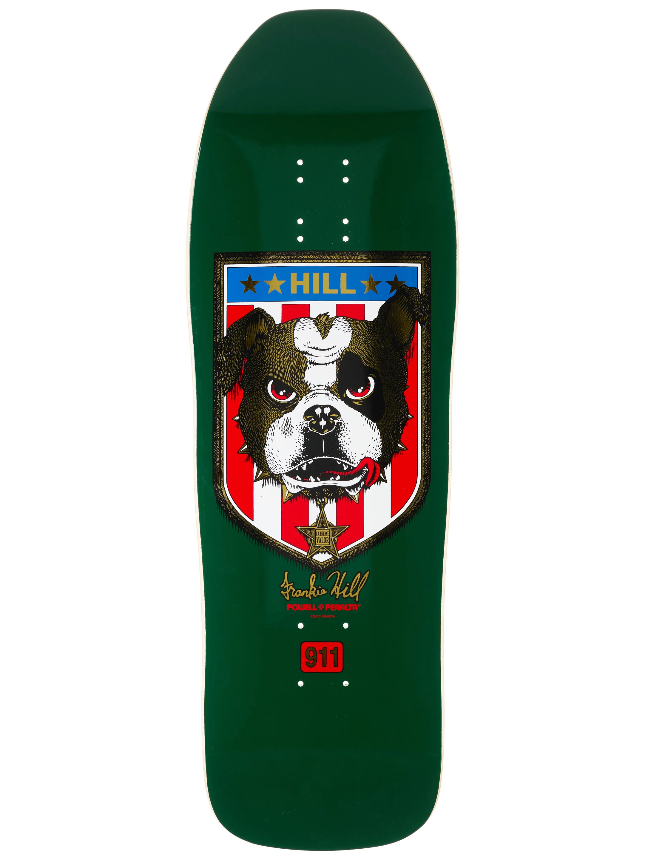 Powell Peralta Frankie Hill Bulldog Reissue — Deck 9.95" × 31" Green / Gold Foil