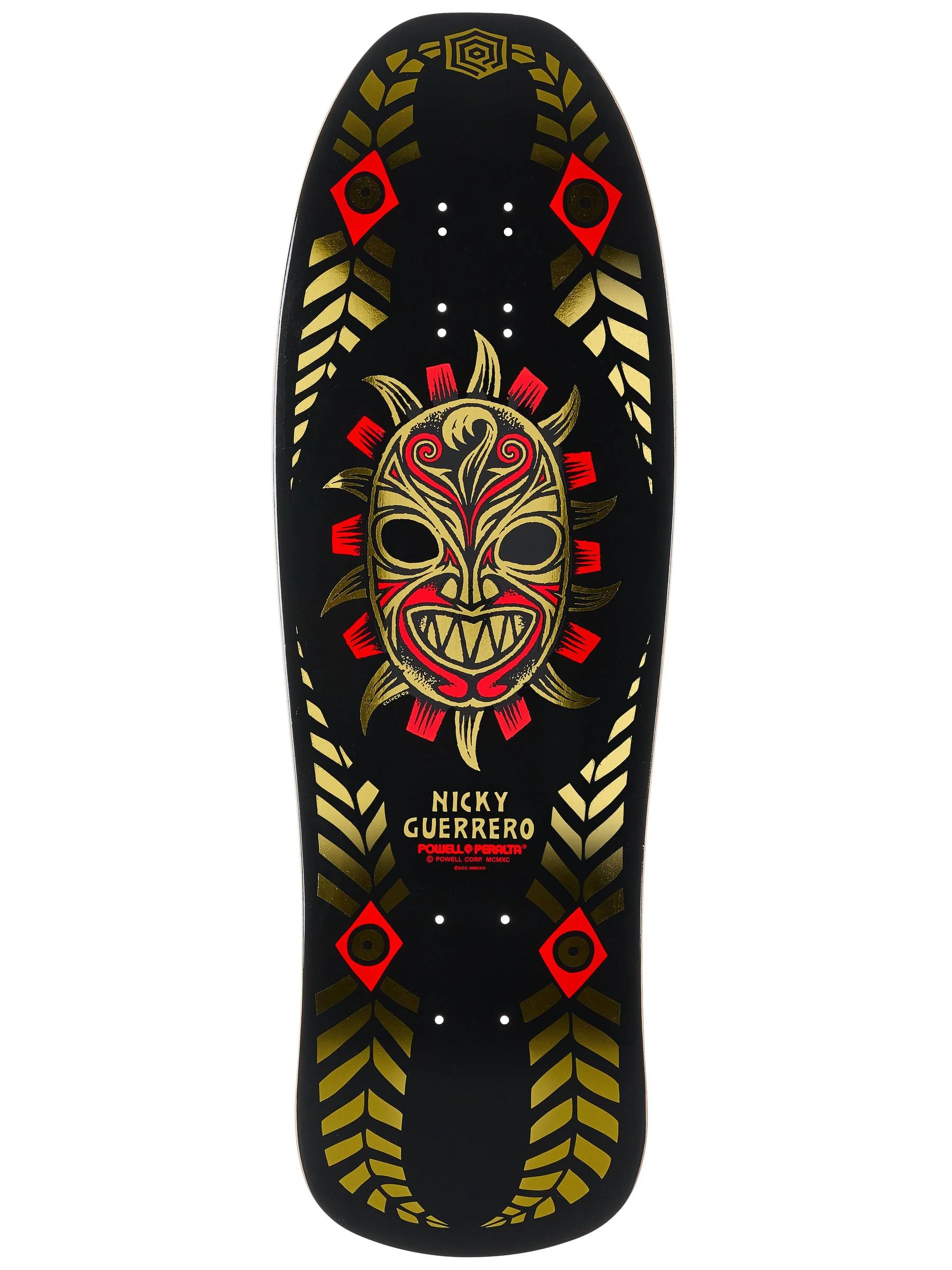 Powell Peralta Nicky Guerrero Mask — Deck 10" × 31.75" Black / Gold Foil